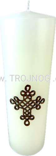 świeca woskowa, wosk naturalny, pszczeli wosk, wosk bielony, grubosc 8cm, zapewnia dlugi czas palenia, rownomierne spalanie, na oltarz, do uroczystej celebracji, rozne dlugosci i grubosci, wzór krzyż ażurowy.png