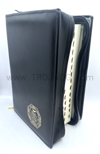 okładka na Biblie Plus, futerał, okładka ochronna, etui, na Biblia Plus, czarna, z zamkiem, z gumka na długopis, zabezpiecza Biblie, czarny pokrowiec, ze złotym tłoczeniem, do wyboru symbol