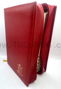 Okładka na Biblia Plus, z tłoczeniem, polsko języczna wersje "Scrutate le Scritture", etui, czerwona, z zamkiem