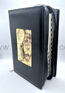 Okładka na Biblia Plus, z wszyta ikona, polsko języczna wersje "Scrutate le Scritture", etui, czarna, z zamkiem