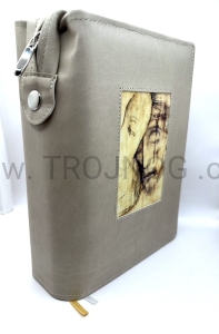 Okładka na Biblia Plus, z wszyta ikona, polsko języczna wersje "Scrutate le Scritture", etui, beżowy, z zamkiem