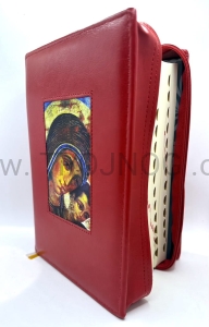 Okładka na Biblia Plus, z wszyta ikona, polsko języczna wersje "Scrutate le Scritture", etui, czerwona, z zamkiem