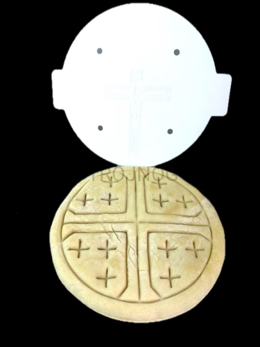 forma do chleba, do zrobienia wzoru, forma wzorcowa, na chleb eucharystyczny, neokatechumenat, lekka, wytrzymala, formatka, prasa do chleba, przaśnego, eucharystycznego, 19 cm, pasuje do pateny, wspólnota średnia i duża , Krzyż