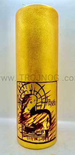 candela con icona scritta a mano, fatta a mano, Agnello pasquale, agnello sacrificale, olocausto, Pasqua ebraica, su sfondo dorato, con la scritta Pascha, candela da 25 cm, per la preghiera, per l'altare