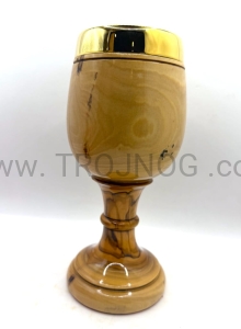 Kielich z drewna oliwnego, 21 cm, wewnątrz pozłacany