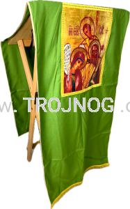 Welon zielony z wszytą ikoną "Święta rodzina z RIO", na ambonę