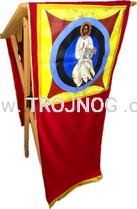 Welon czerwony, z wszytą ikona Chrystus, Pantokrator, na ambonę