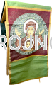 Welon, na ambone, tkanina na ambonie, osłona mównicy, z podszyciem, solidnie wykonane, bogato tkany, haft, ikona, żywe kolory, pozłacane nici, gęsto tkany, ikona Madonna z dziecięciem Jezus, Orantka Boża
