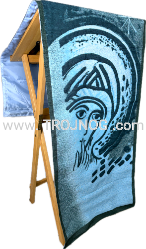 Welon, na ambone, tkanina na pulpit, osłona mównicy, z podszyciem, solidnie wykonane, bogato tkany, haft, żywe kolory, gęsto tkany, ikona Madonna del Silenzio, Niebieska Madonna, Madonna Ciszy