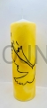 Altarkerze, Tischkerze, Gebetskerze, handbeschriftet, Symbol des Heiligen Geistes, Friedenstaube, Friedenszeichen, mit Olivenzweig, 25 cm hoch, 8 cm breit, handgefertigt, auf vergoldetem Hintergrund, weitere Ikonen und Symbole möglich
