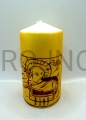 Kerze, handgeschrieben, Ikone, Kunsthandwerk, Osterlamm, Opferlamm, Brandopfer, Lamm auf einem versiegelten Buch, auf vergoldetem Hintergrund, 15 cm Kerze, zum Gebet, für den Altar