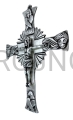 cross on the wall, made of brass, silver-plated, antiqued, with symbols of the evangelists, glorious cross, with rays of glory, rays coming out of the cross, tetramorphism, antiqued silver, contoured, silver-plated brass
