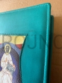 Copertina turchese con icona cucita, Cristo Pantocratore, il Salvatore, per una grande Bibbia di Gerusalemme, con serratura, custodia, imballaggio protettivo, con scolorimento, più economico, promozione, affare, dal produttore