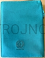 Türkisfarbener Einband mit eingenähter Ikone von Christus Pantokrator, dem Erlöser, für eine große Jerusalemer Bibel, mit Schloss, Etui und Schutzverpackung, mit Verfärbungen, günstiger Preis, Sonderangebot, Schnäppchen, direkt vom Hersteller