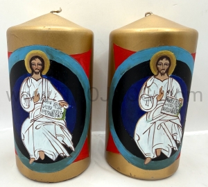 Świeca outlet - 2szt Pantokrator 15 cm, złocone tło, ręcznie pisana ikona