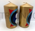 Candela da 15 cm, con icona manoscritta del Signore Pantocratore, su sfondo dorato, realizzata a mano, larga 8 cm, per l'altare, per la preghiera del breviario, per il raccoglimento, in vendita, sfondo graffiato, dal produttore