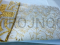 Stola damascata, stola da sacerdote, riccamente ricamata, decorata, dorata, lucida, monocolore, bianca, con croce dorata, colletto bianco, come regalo, per un sacerdote, vescovo, parroco, ringraziamento, regalo