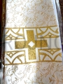 Étole de damas, étole de prêtre, richement brodée, ornée, dorée, brillante, unie, blanche, avec une croix dorée, col blanc, en cadeau, pour un prêtre, un évêque, un curé, en remerciement, cadeau