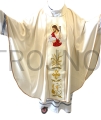 casula bianca, con l'immagine di Cristo, il Buon Pastore, con la pecora smarrita, ecru, fili d'oro, lucida, con colletto, stola inclusa, casula con il Buon Pastore, per un sacerdote, regalo, presente