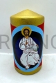 Candela 15 cm, con icona scritta a mano, Gesù Cristo, Pantocratore, sfondo dorato, artigianale, icona scritta, su una candela, su un altare, su un tavolo, per la preghiera, icona del Salvatore, inodore, senza profumo, candela laterale