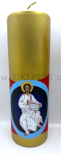 Świeca 25 cm wysokości, paschalik, z ręcznie pisaną ikoną, Jezus Chrystus, Pantokrator, pozłacane tło, rękodzieło, pisana ikona, na świecy, na ołtarz, na stół, do modlitwy, ikona Zbawiciela, bez wonna, bez zapachu, świeca boczna