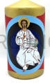 Candle 15 cm, with a handwritten icon, Jesus Christ, Pantocrator, gilded background, handicraft, written icon, on a candle, on an altar, on a table, for prayer, icon of the Savior, odorless, unscented, side candle