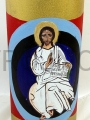 Ljus 25 cm högt, Paschalik, med en handskriven ikon, Jesus Kristus, Pantokrator, förgylld bakgrund, hantverk, skriven ikon, på ett ljus, på ett altare, på ett bord, för bön, Frälsarens ikon, luktfri, oparfymerad, sidoljus
