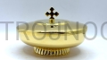 Patene für Hostien, Kommunionoblaten, vergoldet, mit Deckel, Kreuz auf dem Deckel, für die Kirche, für den Tabernakel, mit Sockel, 16 cm, für das eucharistische Brot, zur Kommunionausteilung, für die Pfarrei, Kapelle, massiv, ästhetisch, verzierter Sockel