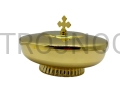 Patena para hostias, hostias de comunión, chapada en oro, con tapa, cruz en la tapa, para la iglesia, para el sagrario, con base, pequeña, 10 cm, para el pan eucarístico, para distribuir la comunión, para la parroquia, capilla, base decorada