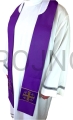 Stola sacerdotale, viola, per liturgie penitenziali, per confessioni, per Avvento, per Quaresima, stola viola, monocolore, modello semplice, stola semplice, rifinita con il simbolo della Croce di Gerusalemme, con colletto bianco