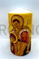 vela, sobre la mesa, para oración familiar, laudes, oración de Cristo, meditación, con un hermoso icono escrito a mano de la Sagrada Familia de Río, bañada en oro, velas laterales, para regalo, altura 15 cm.jpg
