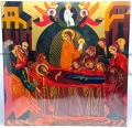 Ikona, pozłacana, Zaśnięcie Maryi, dziewicy, panny, korona misteryjna, ikona Nowa Ewangelizacja, Nowa Estetyka