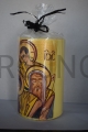 vela, sobre la mesa, para oración familiar, laudes, oración de Cristo, meditación, con un hermoso icono escrito a mano de la Sagrada Familia de Río, bañada en oro, velas laterales, para regalo, altura 15 cm.jpg