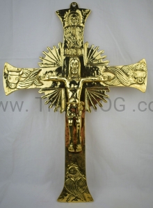 Krzyż na scianę mosiężny Chwalebny 48cm z przepaską Akeda