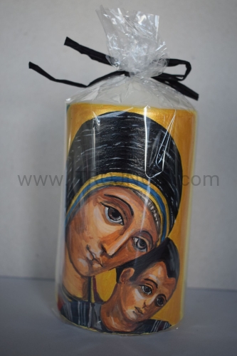 Świeca na ołtarz, na stół, ręcznie pisana, ikona, Madonna Kiko, klasyczna, Matka Drogi Neo, rękodzieło, świeczka do modlitwy, medytacji, w domu, w kościele.JPG