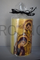 candle, on the table, for family prayer, laudes, Christ's prayer, meditation, with a beautiful, handwritten icon of the Holy Family of Rio, gold-plated, side candles, for a gift, high 15 cm.jpg
